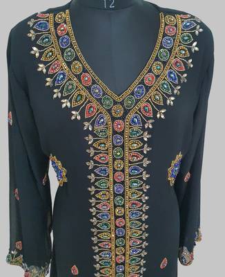 Black Golden multicolor stone and  Beads Moroccan Kaftan With hijab  2
