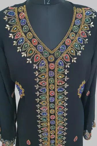 Black Golden multicolor stone and  Beads Moroccan Kaftan With hijab 