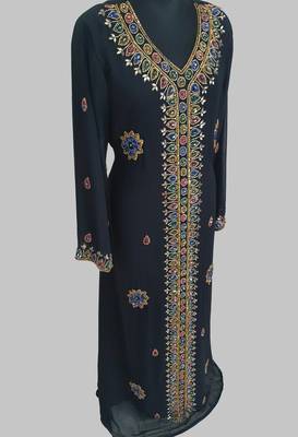 Black Golden multicolor stone and  Beads Moroccan Kaftan With hijab  3