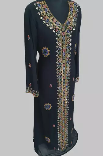 Black Golden multicolor stone and  Beads Moroccan Kaftan With hijab 