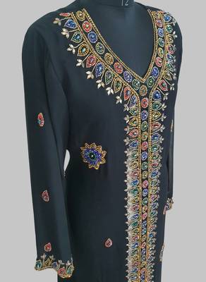 Black Golden multicolor stone and  Beads Moroccan Kaftan With hijab  4