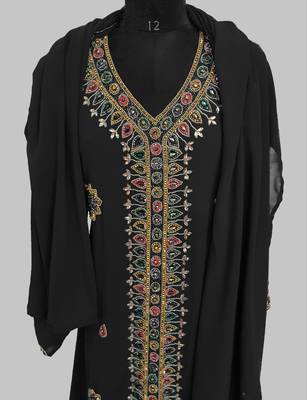 Black Golden multicolor stone and  Beads Moroccan Kaftan With hijab  5