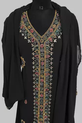 Black Golden multicolor stone and  Beads Moroccan Kaftan With hijab 