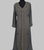 Grey Golden multicolor stone and  Beads Moroccan Kaftan With hijab 