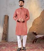 Dark peach rayon sequin embroidered kurta     festive and ethnic wear