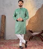 Sea green rayon sequin embroidered kurta     festive and ethnic wear