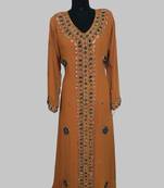 Mustard Golden multicolor stone and  Beads Moroccan Kaftan With hijab 