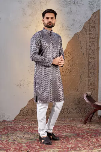 Grey rayon sequin embroidered kurta     festive and ethnic wear