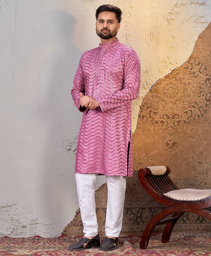 Pink rayon sequin embroidered kurta     festive and ethnic wear