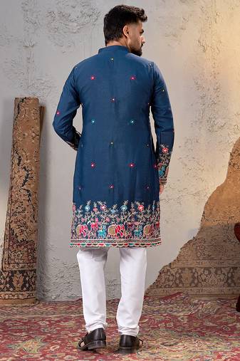 Navy blue star georgette embroidered kurta     festive and ethnic wear