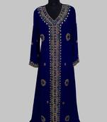 Navy Blue Golden multicolor stone and  Beads Moroccan Kaftan With hijab 
