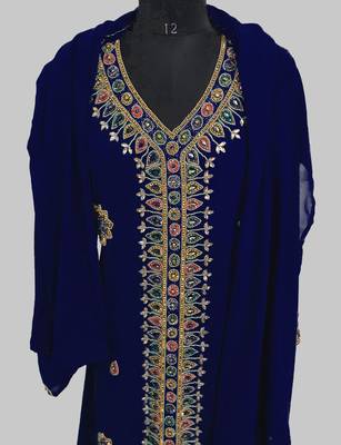 Navy Blue Golden multicolor stone and  Beads Moroccan Kaftan With hijab  5