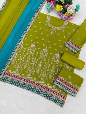 Green chinon sharara suit with embroidered sequin & mirror  2