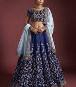 navy blue embroidered silk wedding bridal heavy lehenga set choli with dupatta for women