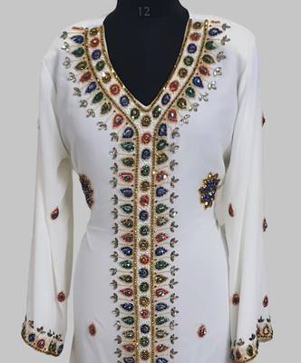  Off White Golden multicolor stone and  Beads Moroccan Kaftan With hijab  2