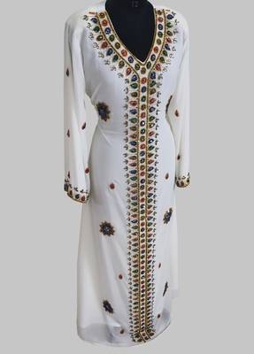  Off White Golden multicolor stone and  Beads Moroccan Kaftan With hijab  3