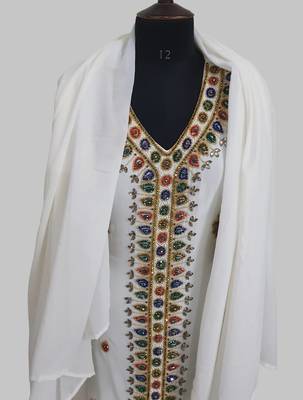  Off White Golden multicolor stone and  Beads Moroccan Kaftan With hijab  5