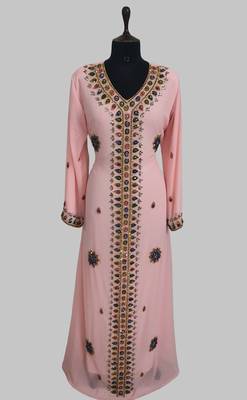 Peach Golden multicolor stone and  Beads Moroccan Kaftan With hijab  1