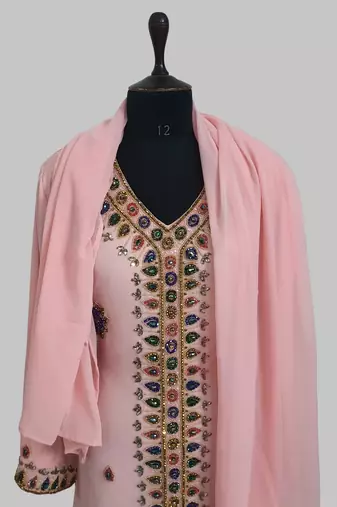 Peach Golden multicolor stone and  Beads Moroccan Kaftan With hijab 
