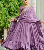 Lavender zari & sequins embroidered vichitra silk Gown & dupatta