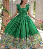 Green zari & sequins embroidered dola silk Gown