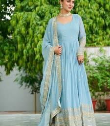 Sky zari & sequins embroidered georgette Gown & dupatta