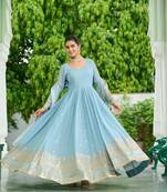 Sky zari & sequins embroidered georgette Gown & dupatta
