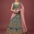 Alluring Teal Blue Thread Zari Dori And Sequins Embroidered Velvet Bridal Wear Lehenga Choli For Women