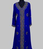 Royal Blue Golden multicolor stone and  Beads Moroccan Kaftan With hijab 