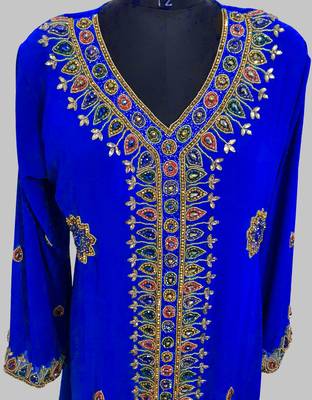 Royal Blue Golden multicolor stone and  Beads Moroccan Kaftan With hijab  2