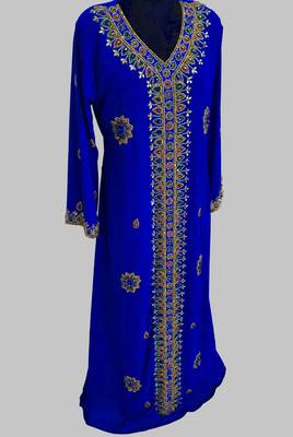 Royal Blue Golden multicolor stone and  Beads Moroccan Kaftan With hijab  3