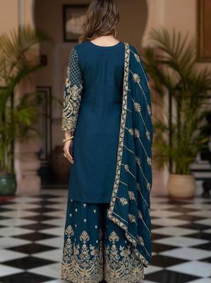 Navy blue embroidered sharara suit set 2