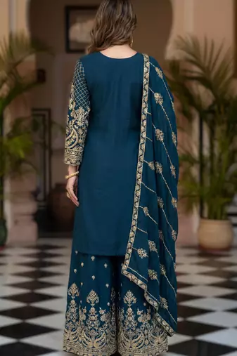 Navy blue embroidered sharara suit set
