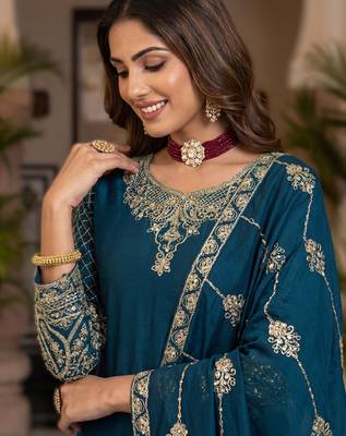 Navy blue embroidered sharara suit set 3