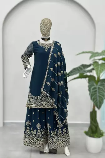 Navy blue embroidered sharara suit set