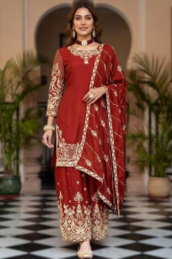 Orange embroidered sharara suit set