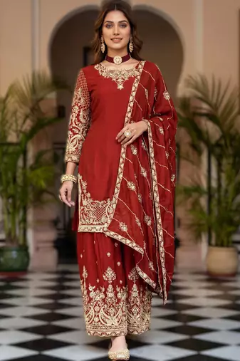 Orange embroidered sharara suit set