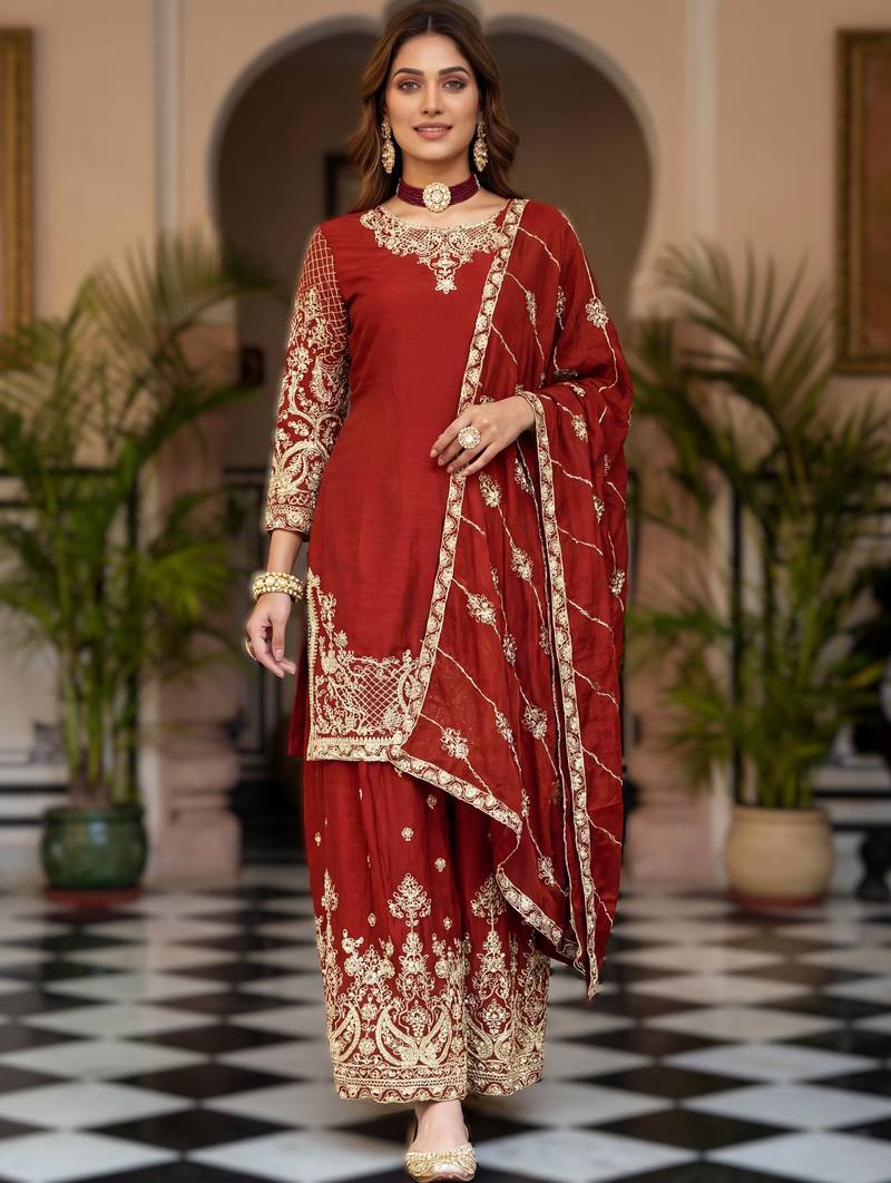 Orange embroidered sharara suit set