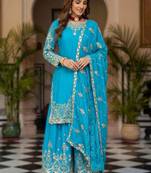 Sky bule embroidered sharara suit set