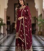 Maroon embroidered sharara suit set