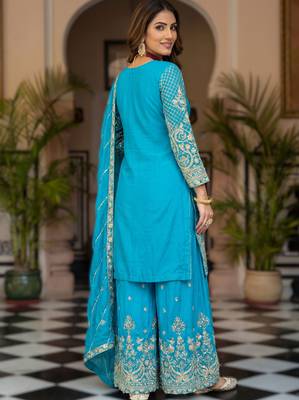 Sky bule embroidered sharara suit set 2