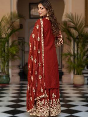 Orange embroidered sharara suit set 2