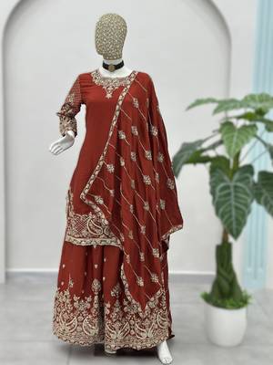Orange embroidered sharara suit set 3