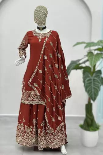 Orange embroidered sharara suit set