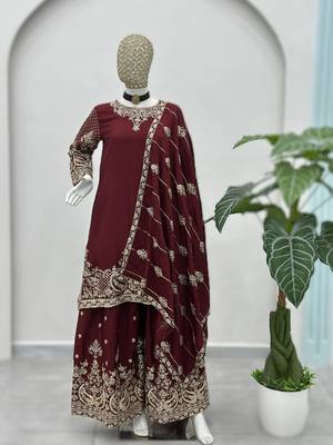 maroon embroidered sharara suit set 3