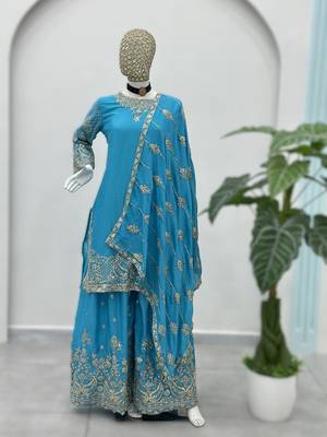 Sky bule embroidered sharara suit set 4