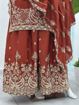 Orange embroidered sharara suit set 4