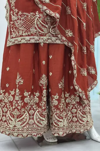 Orange embroidered sharara suit set