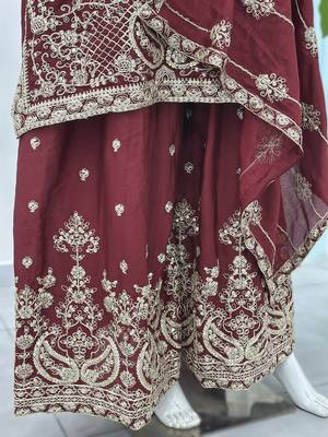 maroon embroidered sharara suit set 4
