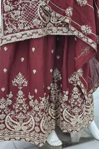 maroon embroidered sharara suit set